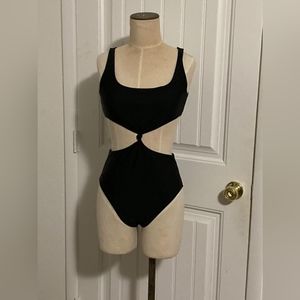 Black one piece twist bathing suit